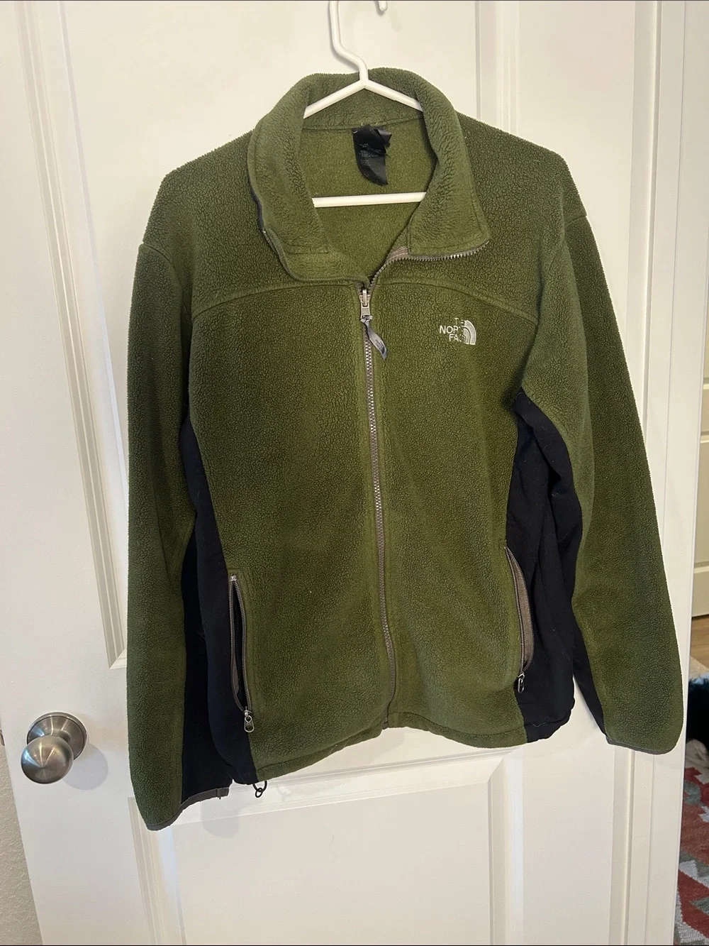 The North Face Olive Green Fleece Jacket with Black Panels